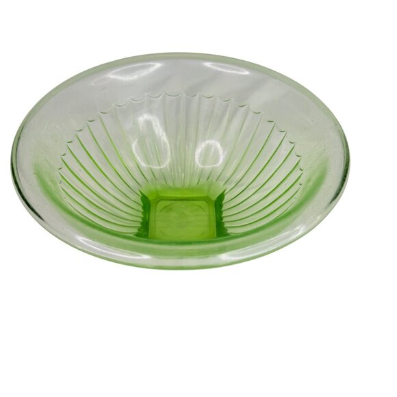 VTG Hazel Atlas Green Uranium Glass Mixing Serving Bowl 10” Square Pedestal Base - Picture 7 of 13